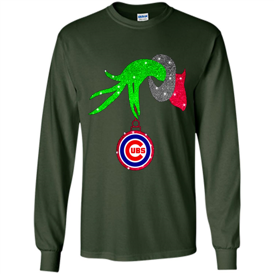 GRINCH HAND HOLDING CHICAGO CUBS GLITTER CHRISTMAS PINGPONG