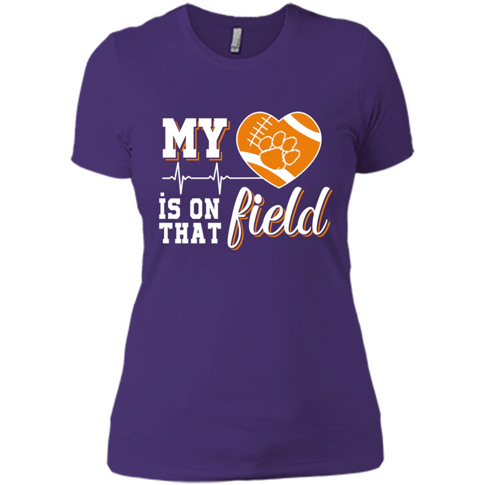 Clemson Tiger Paw Football My Heart is on that Field - Ladies' Boyfriend T-Shirt