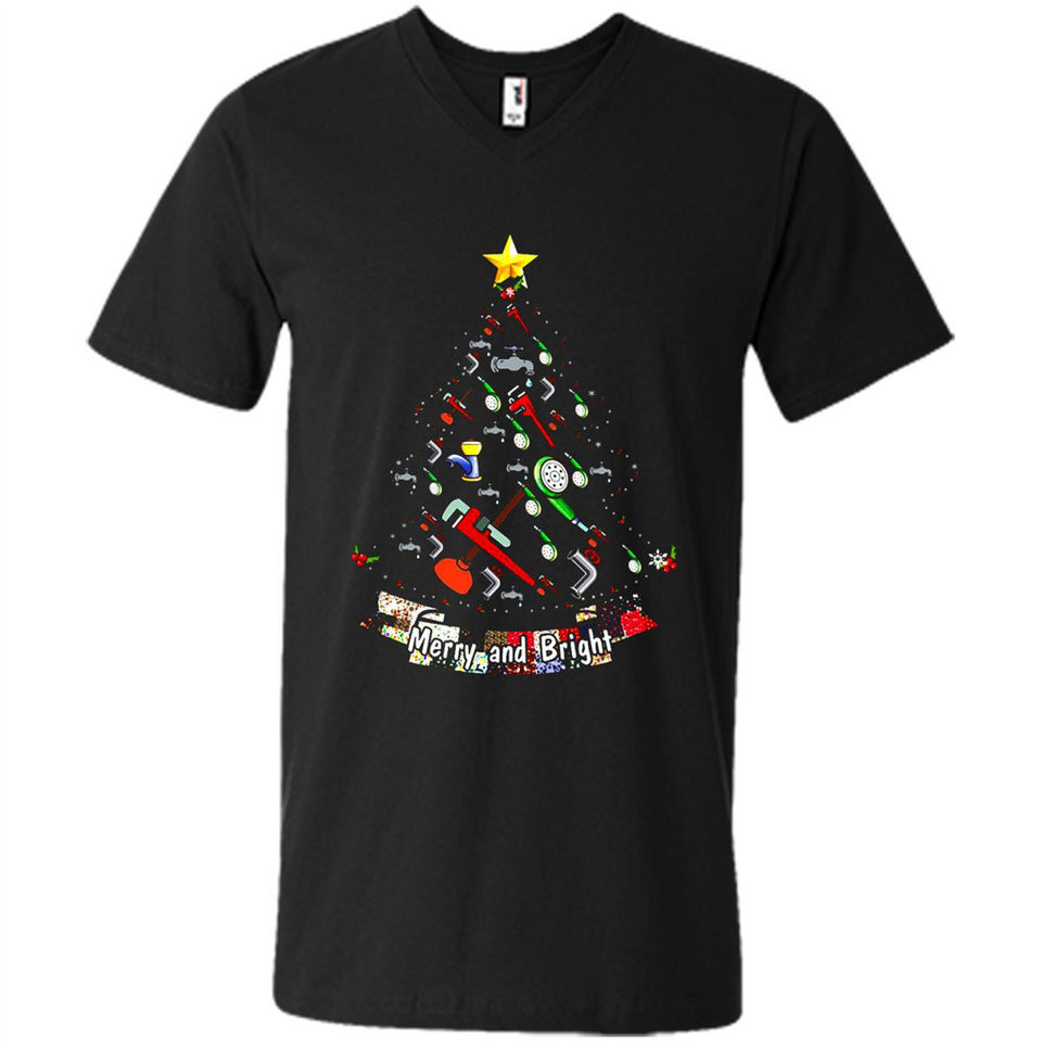 Merry And Bright Plumber Christmas Tree Shirt PINGPONG - Men's V-Neck