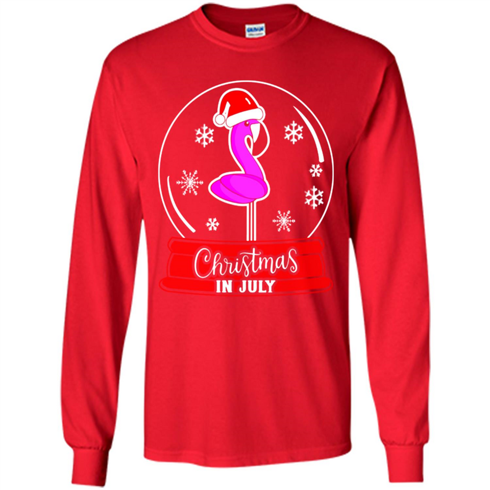 Christmas In July Flamingo Snow Globe Santa Hat - Long Sleeve T-Shirt