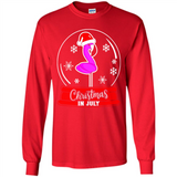 Christmas In July Flamingo Snow Globe Santa Hat - Long Sleeve T-Shirt
