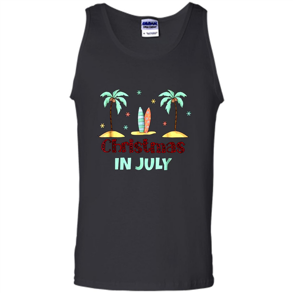 Christmas In July Shirt Surfing Palm Trees Surfboard - Tank Top
