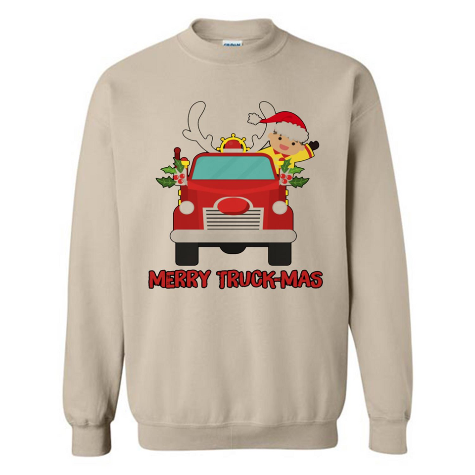 Merry Truck-Mas Christmas Fire Truck Cute Reindeer Sporty - Sweatshirt