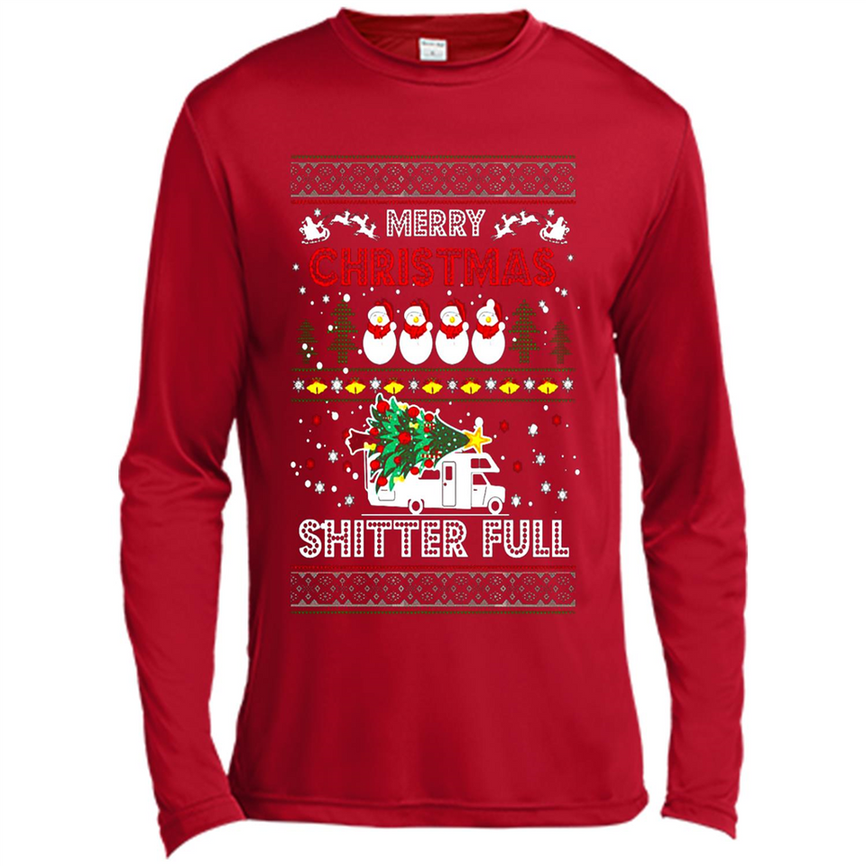 Merry Christmas Shitter Full Christmas Tree Snowman Sweater PINGPONG - Canvas Long Sleeve T-Shirt