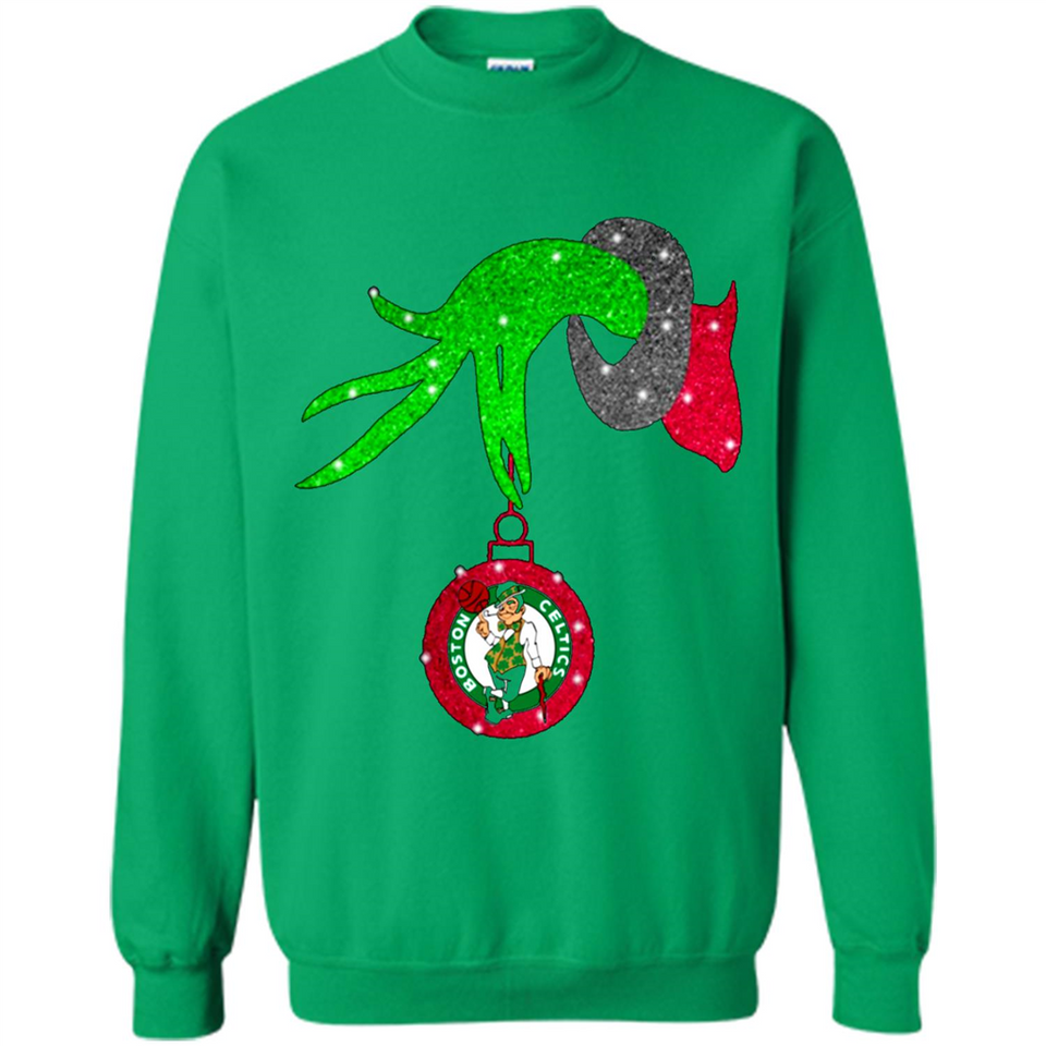 GRINCH HAND HOLDING BOSTON CELTICS NBA GLITTER CHRISTMAS PINGPONG
