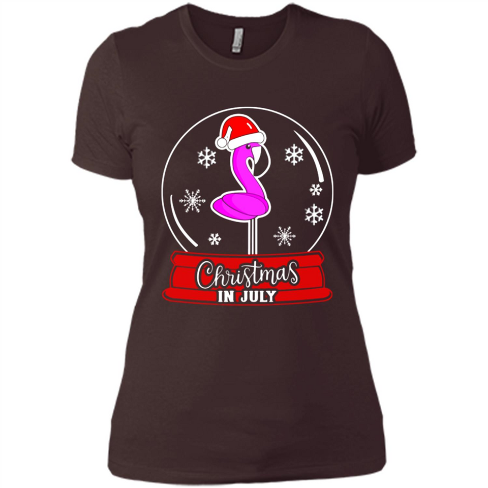 Christmas In July Flamingo Snow Globe Santa Hat - Ladies' Boyfriend T-Shirt