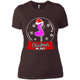 Christmas In July Flamingo Snow Globe Santa Hat - Ladies' Boyfriend T-Shirt