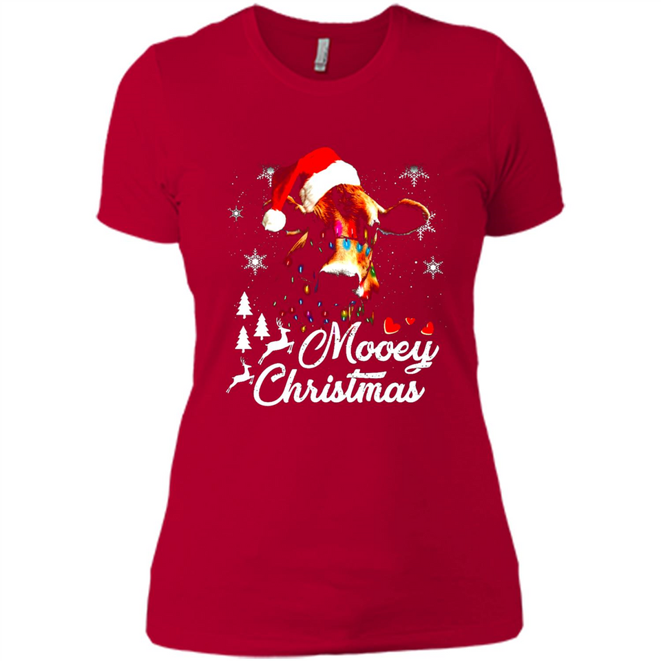 Mooey Christmas Cow Santa Christmas Lover Lights Sweatshirt - Ladies' Boyfriend T-Shirt