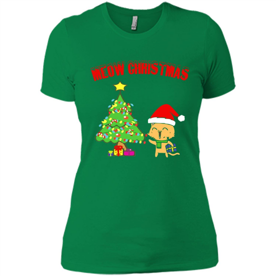 Meow merry christmas- cat and pine merry christmas - Ladies' Boyfriend T-Shirt
