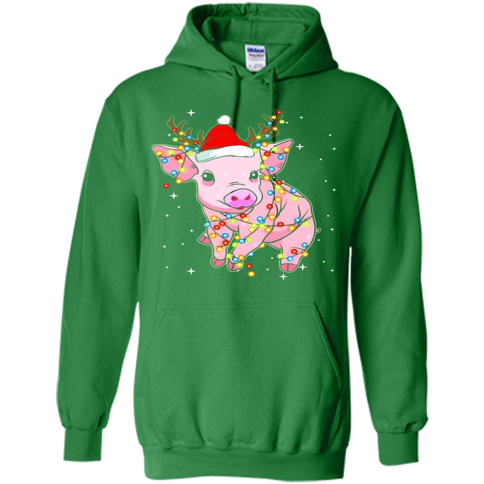 Christmas Lights Pig Wearing Santa Hat Funny Xmas - Hoodie