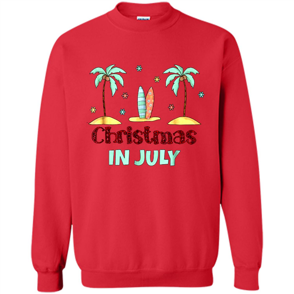 Christmas In July Shirt Surfing Palm Trees Surfboard - Sweatshirt