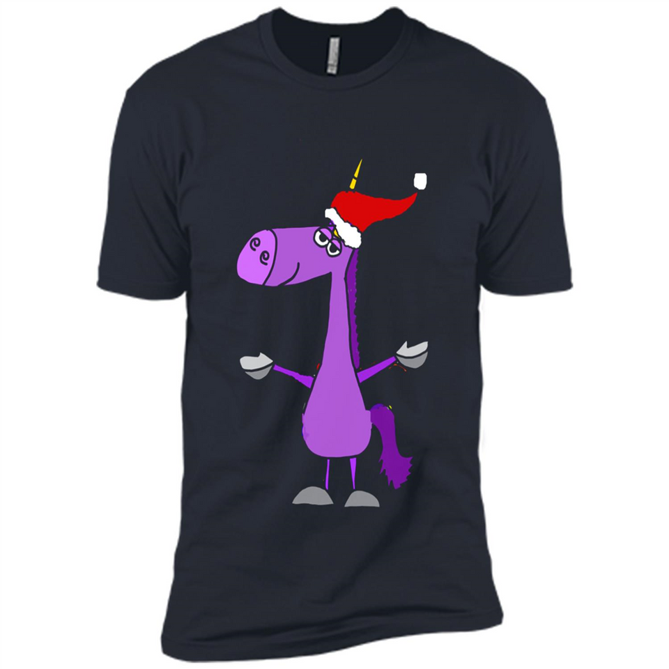 Funny Christmas Unicorn in Santa Hat - Premium Short Sleeve T-Shirt
