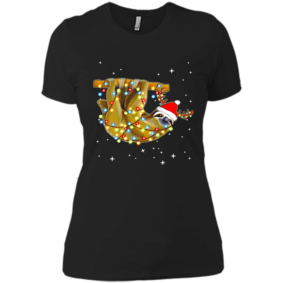 Christmas Lights Sloth Wearing Santa Hat Funny Xmas - Ladies' Boyfriend T-Shirt