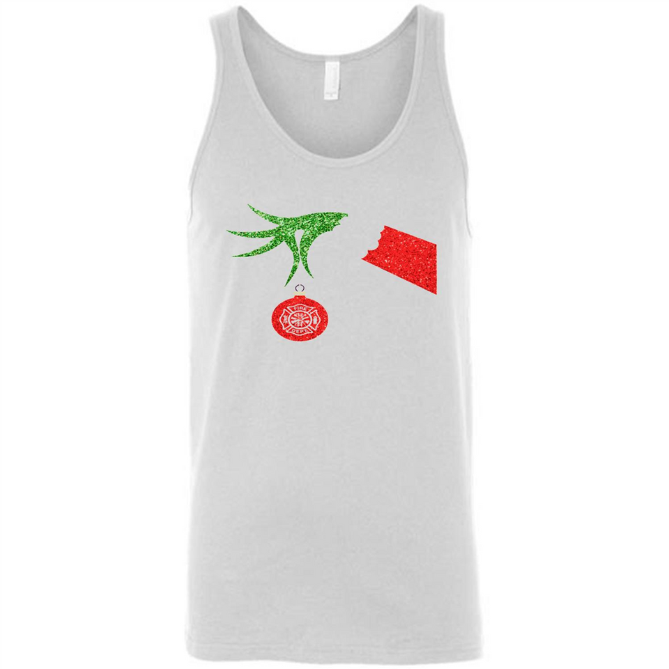 Funny Grinch Hand holding Firefighter ornament Christmas Sporty T-Shirt - Canvas Unisex Tank