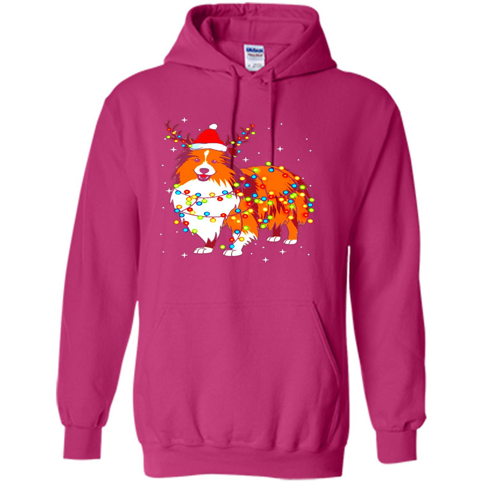 Christmas Lights Shetland Sheepdog Wearing Santa Hat Funny Xmas Mug - Hoodie