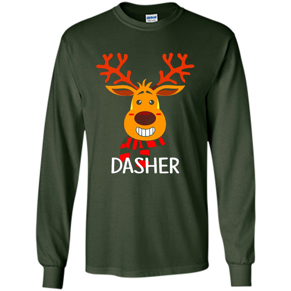 Dasher Reindeer Santa Claus Funny Xmas Holiday T-Shirt - Long Sleeve T-Shirt