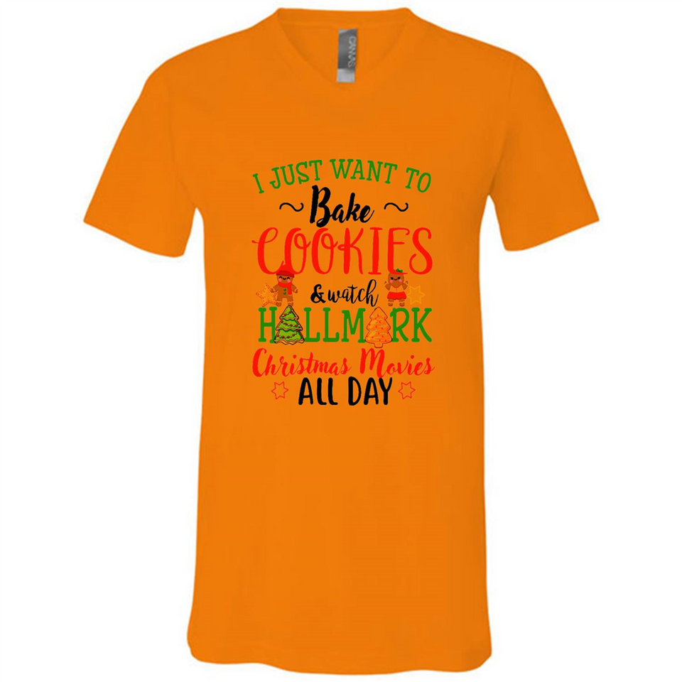 I just Want to bake Cookies and watch Hallmark Christmas movies White T-Shirt - Canvas Unisex V-Neck