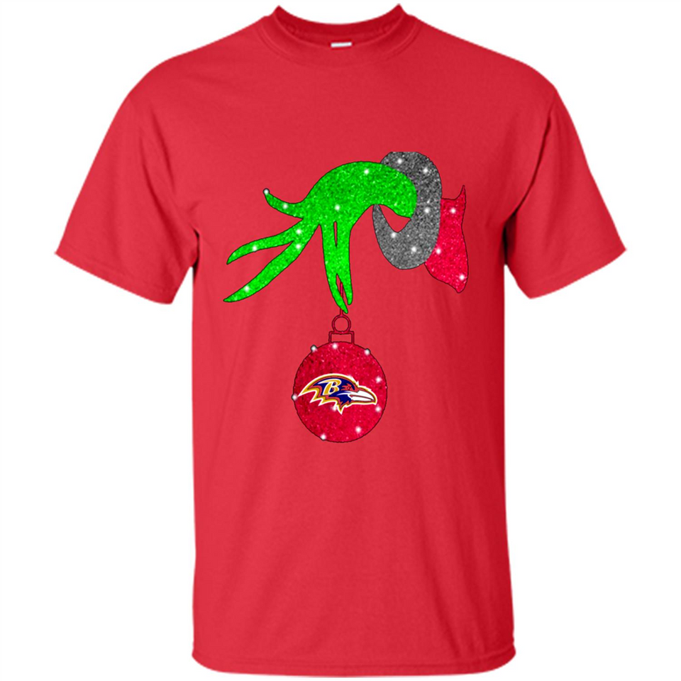 GRINCH HAND HOLDING BALTIMORE RAVENS GLITTER CHRISTMAS PINGPONG