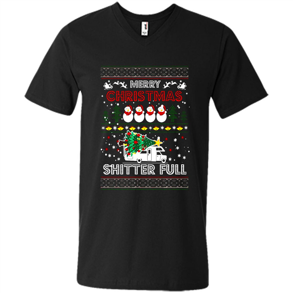 Merry Christmas Shitter Full Christmas Tree Snowman Sweater PINGPONG - Men's V-Neck