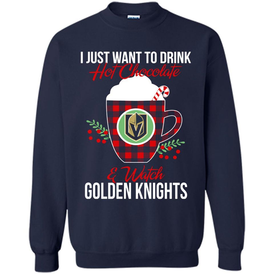 I Just Want To Drink Hot Chocolate & Watch Vegas Golden Knights Ugly Christmas Sweater PINGPONG