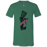 Groot Hug Breast Cancer - Canvas Unisex V-Neck