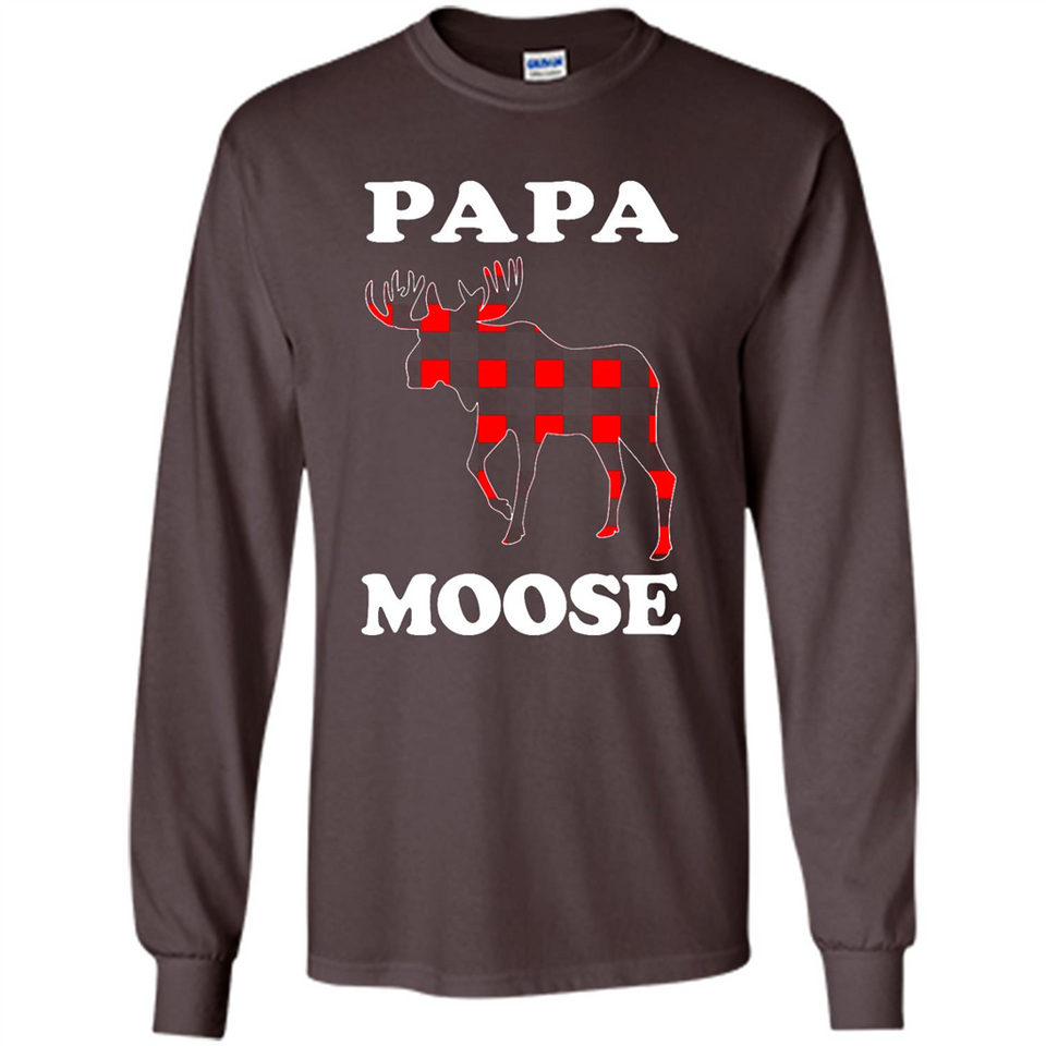 Papa Moose Funny Christmas Plaid Buffalo T-Shirt - Long Sleeve T-Shirt
