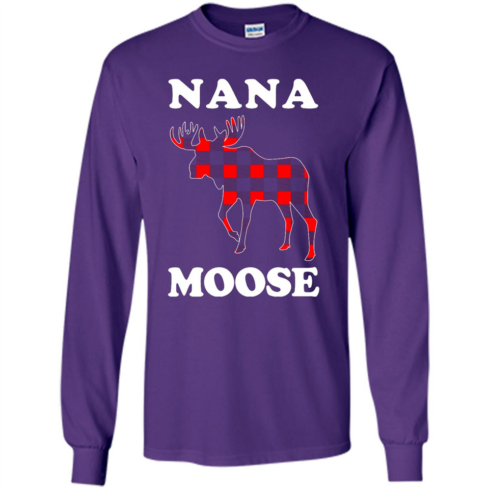 Nana Moose Funny Christmas Plaid Buffalo T-Shirt - Long Sleeve T-Shirt