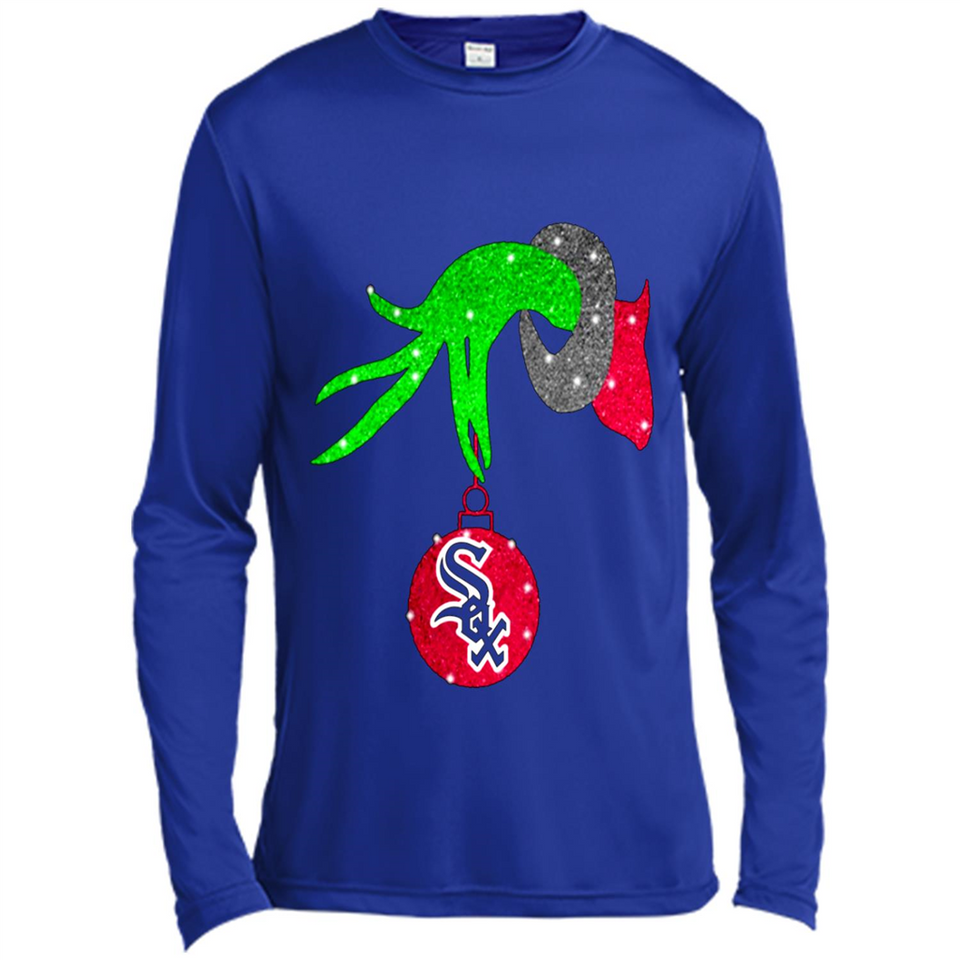 GRINCH HAND HOLDING CHICAGO WHITE SOX GLITTER CHRISTMAS PINGPONG