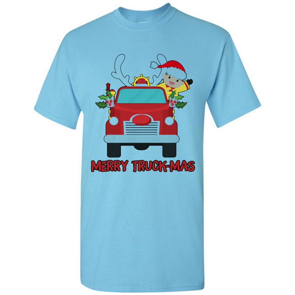 Merry Truck-Mas Christmas Fire Truck Cute Reindeer Sporty - Shirt