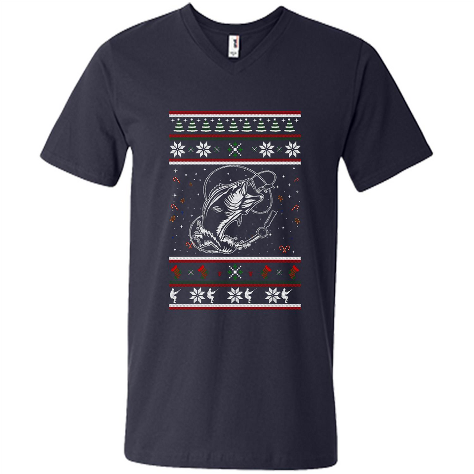 Christmas Ugly Sweater Fishing Ugly Christmas Sweater - Men's V-Neck