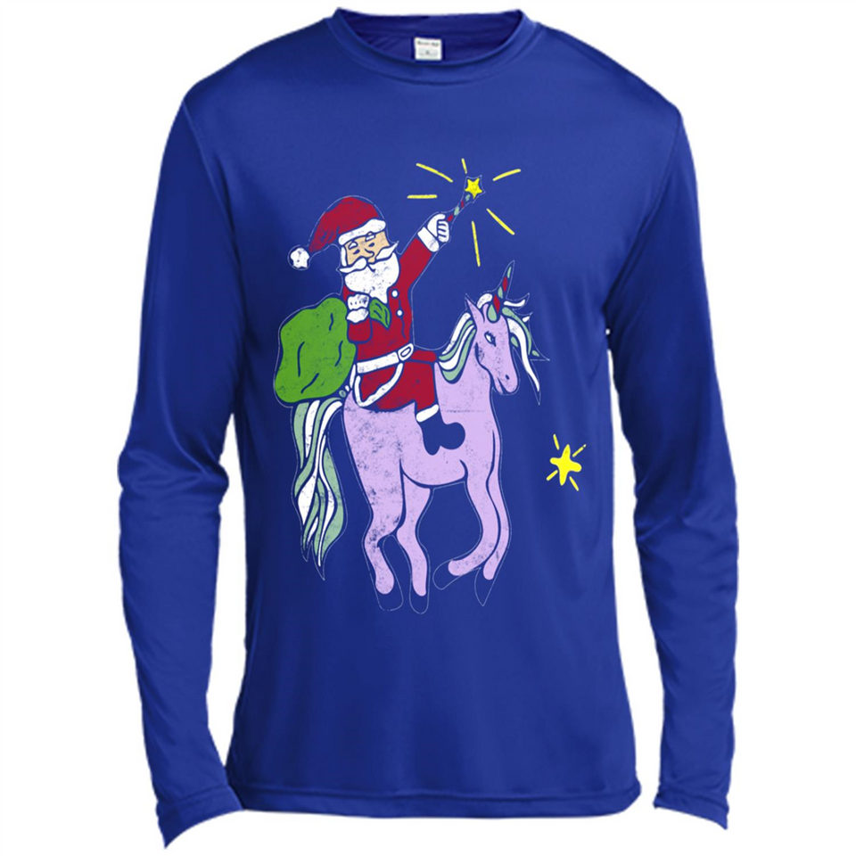 Distressed Retro Santa Riding Unicorn - Canvas Long Sleeve T-Shirt