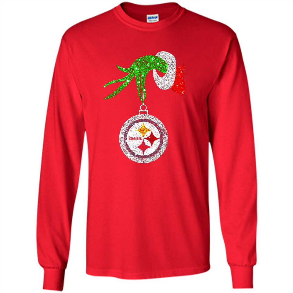 Fantastic Pittsburgh Steelers Glitter Grinch Monogram Ornament Christmas Gift - Long Sleeve T-Shirt