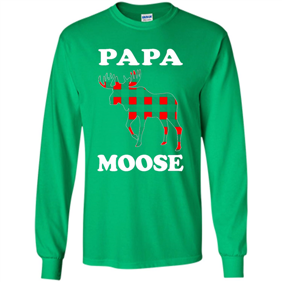 Papa Moose Funny Christmas Plaid Buffalo T-Shirt - Long Sleeve T-Shirt