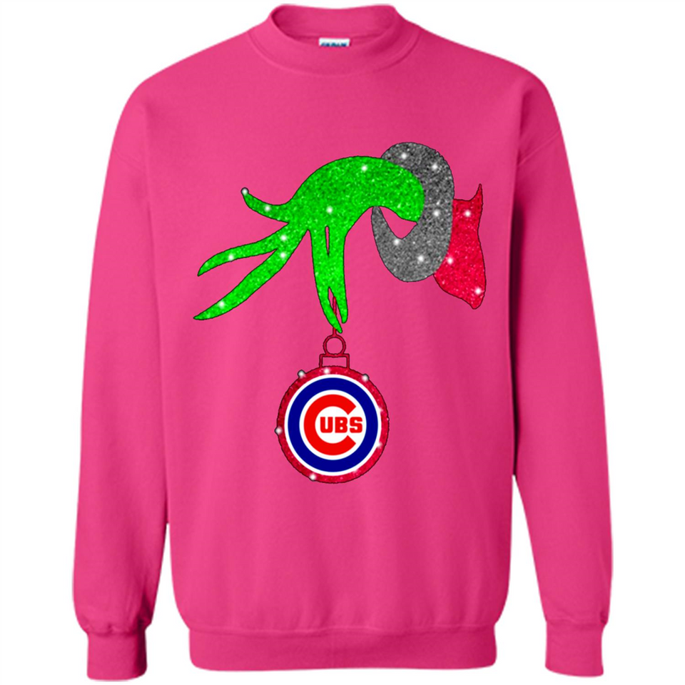 GRINCH HAND HOLDING CHICAGO CUBS GLITTER CHRISTMAS PINGPONG