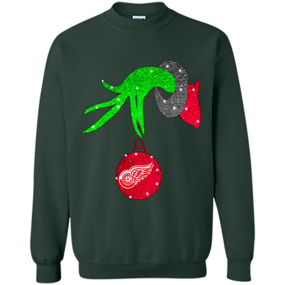 GRINCH HAND HOLDING DETROIT RED WINGS GLITTER CHRISTMAS PINGPONG