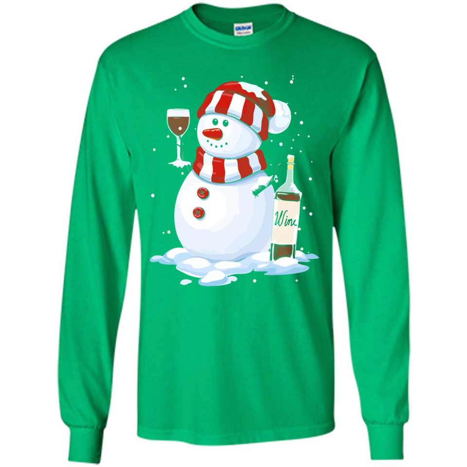 Cute Snowman drink Red Wine Christmas - Long Sleeve T-Shirt