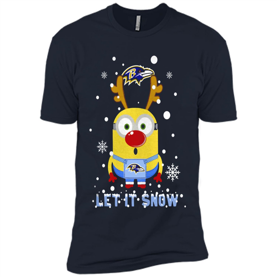 Minion Baltimore Ravens Ugly Christmas Sweater Let it Snow - Premium Short Sleeve T-Shirt