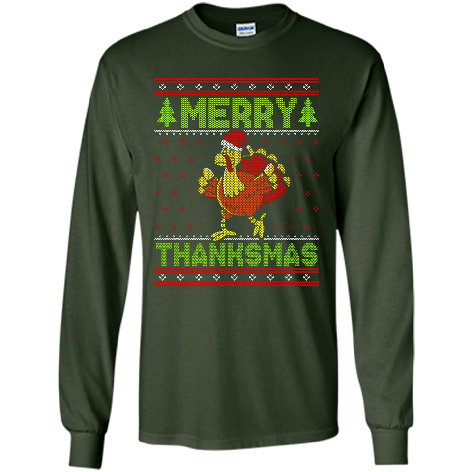 Merry Thankmas Ugly Xmas Thanksgiving Turkey Sweatshirt - Long Sleeve T-Shirt