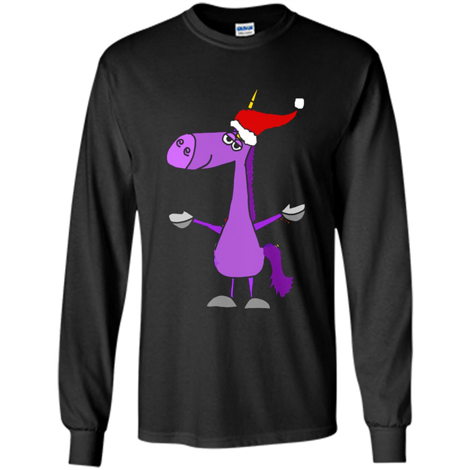 Funny Christmas Unicorn in Santa Hat - Long Sleeve T-Shirt
