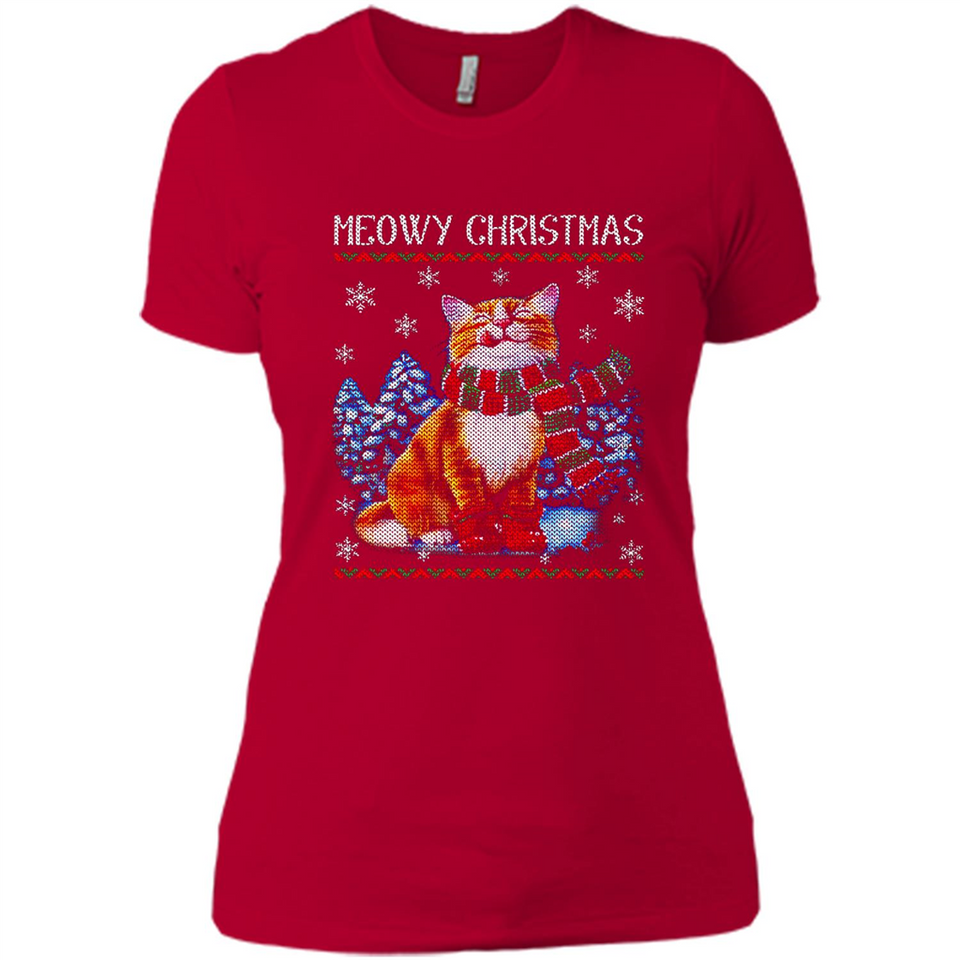 Christmas Ugly Sweater Cat With Christmas Meowy Chritstmas - Ladies' Boyfriend T-Shirt