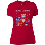 Christmas Ugly Sweater Cat With Christmas Meowy Chritstmas - Ladies' Boyfriend T-Shirt