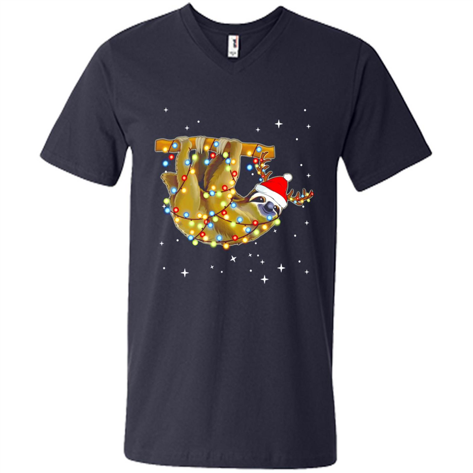 Christmas Lights Sloth Wearing Santa Hat Funny Xmas - Men's V-Neck
