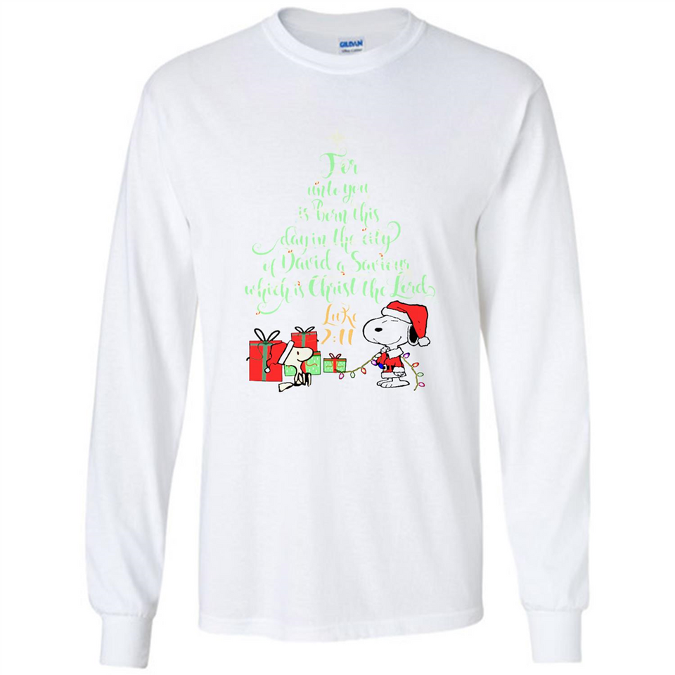 Snoopy Merry Christmas with Christmas tree T-Shirt - Long Sleeve T-Shirt