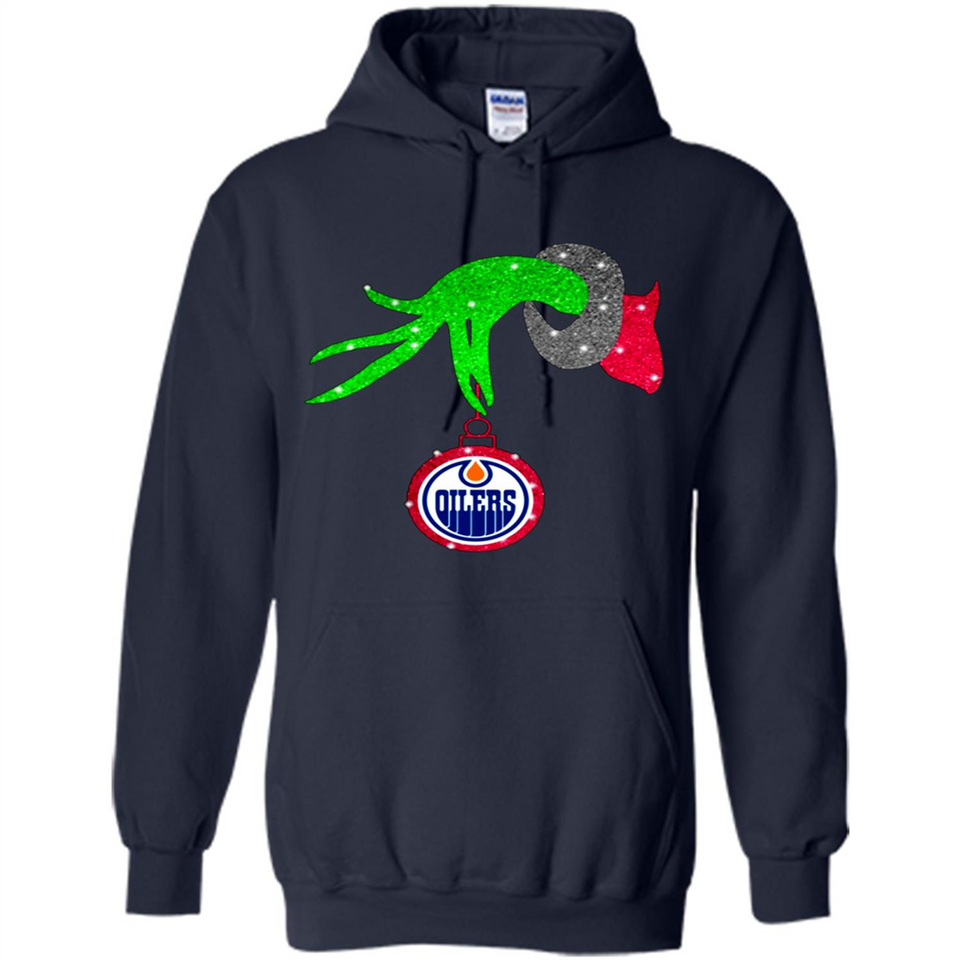 GRINCH HAND HOLDING EDMONTON OILERS GLITTER CHRISTMAS PINGPONG