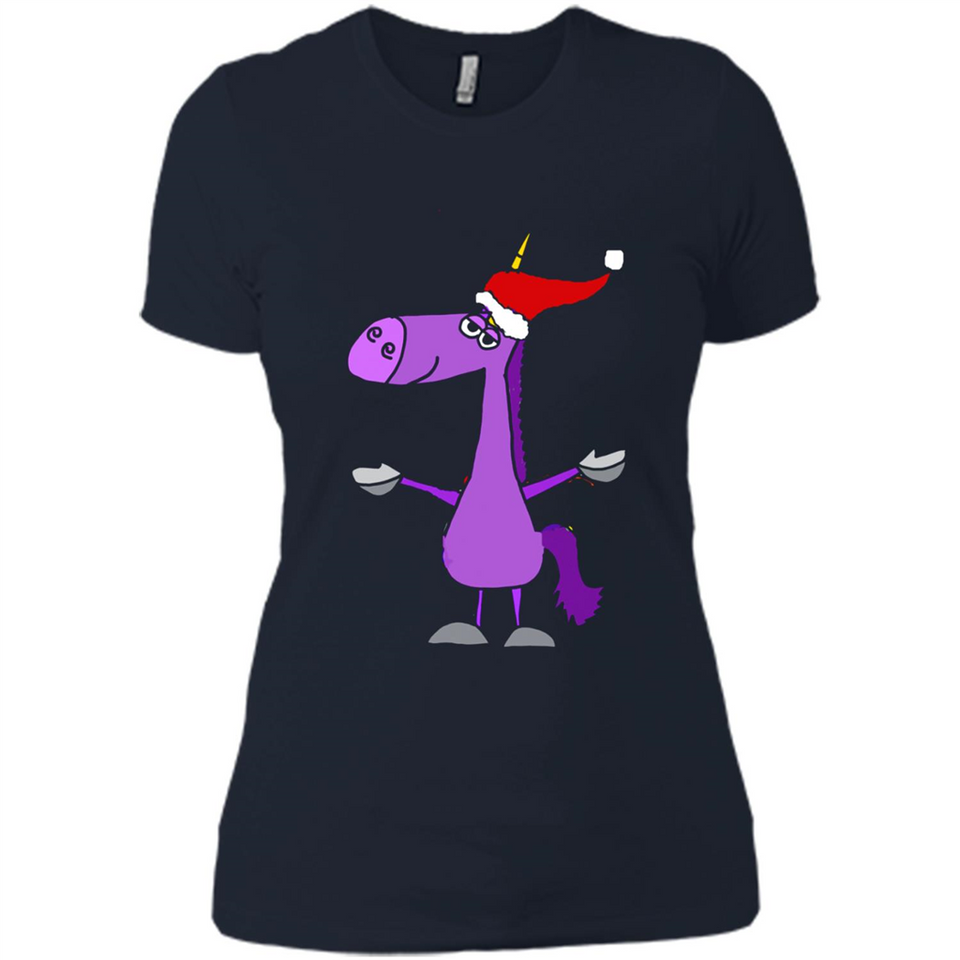 Funny Christmas Unicorn in Santa Hat - Ladies' Boyfriend T-Shirt