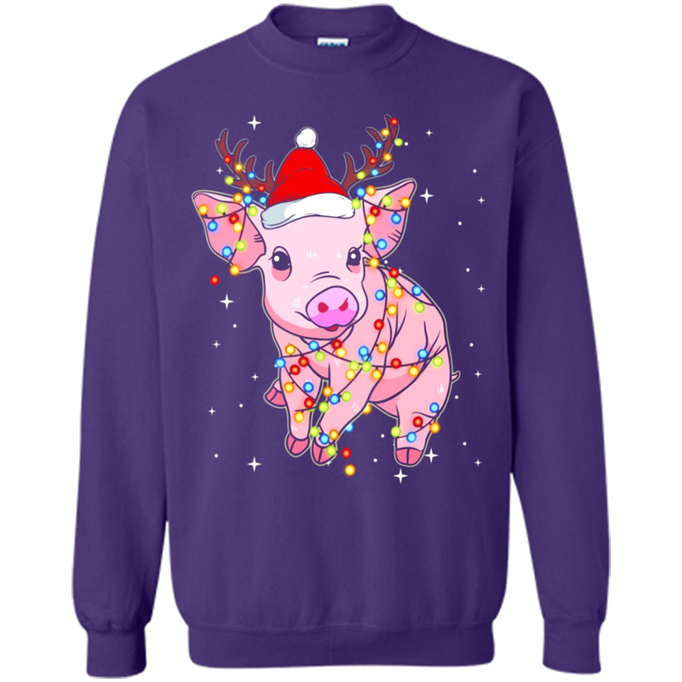 Christmas Lights Pig Wearing Santa Hat Funny Xmas - Sweatshirt