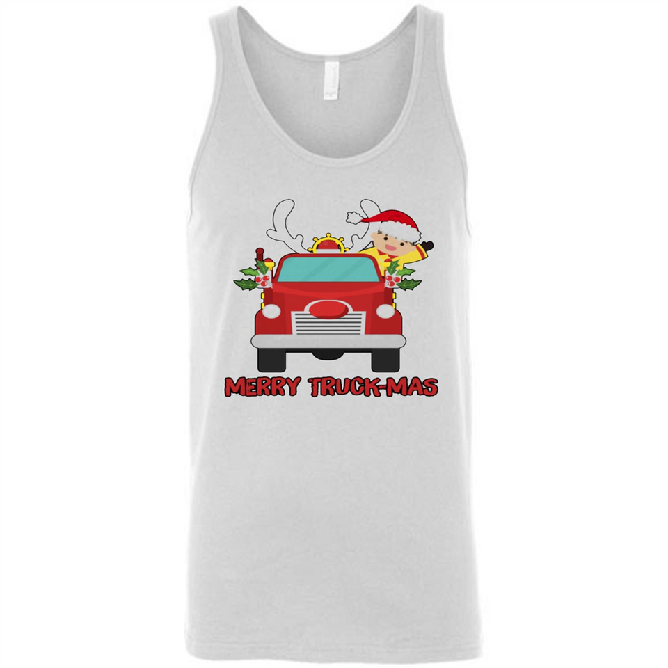 Merry Truck-Mas Christmas Fire Truck Cute Reindeer Sporty - Canvas Unisex Tank