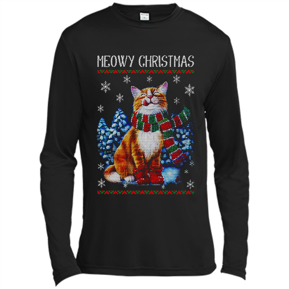 Christmas Ugly Sweater Cat With Christmas Meowy Chritstmas - Canvas Long Sleeve T-Shirt