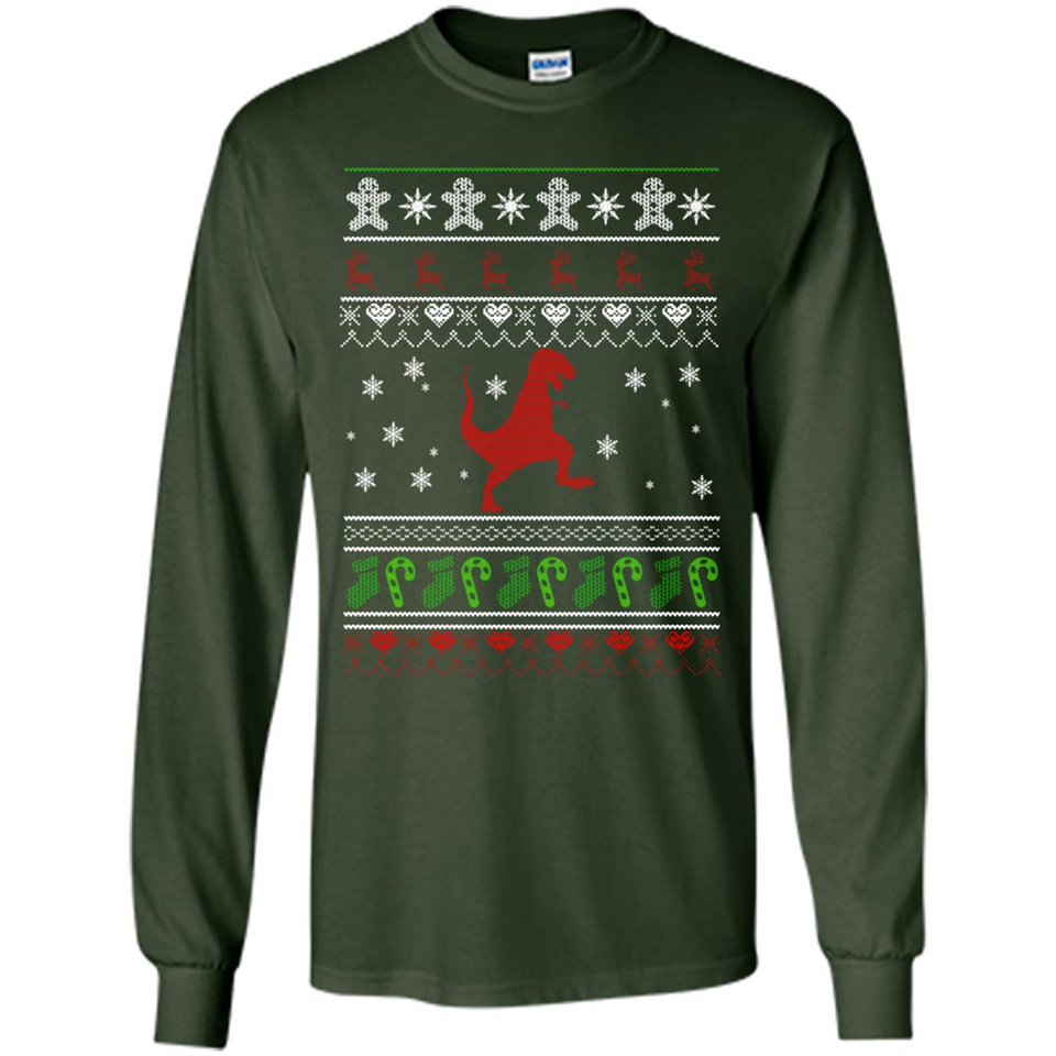 Dinosaur and Santa Ugly Christmas Sweater - Long Sleeve T-Shirt