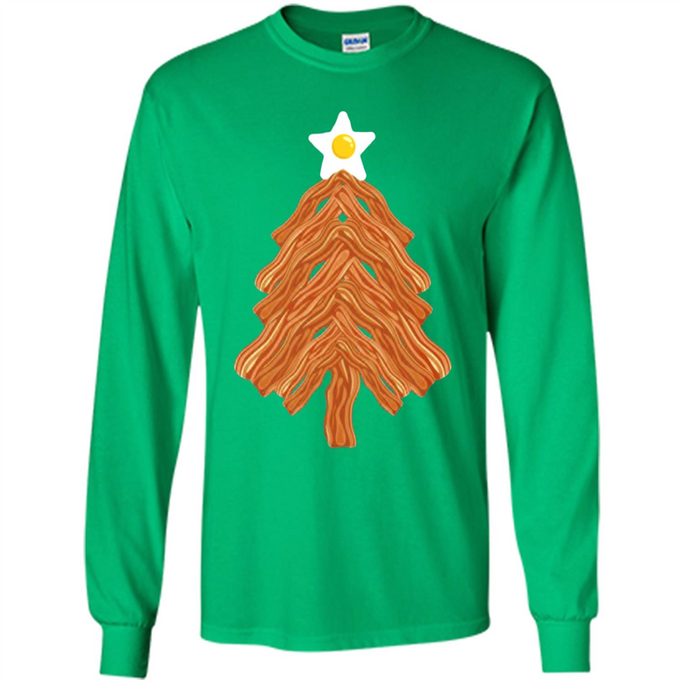Bacon & Eggs Over Easy Fried Food Breakfast Xmas Tree Foodie - Long Sleeve T-Shirt
